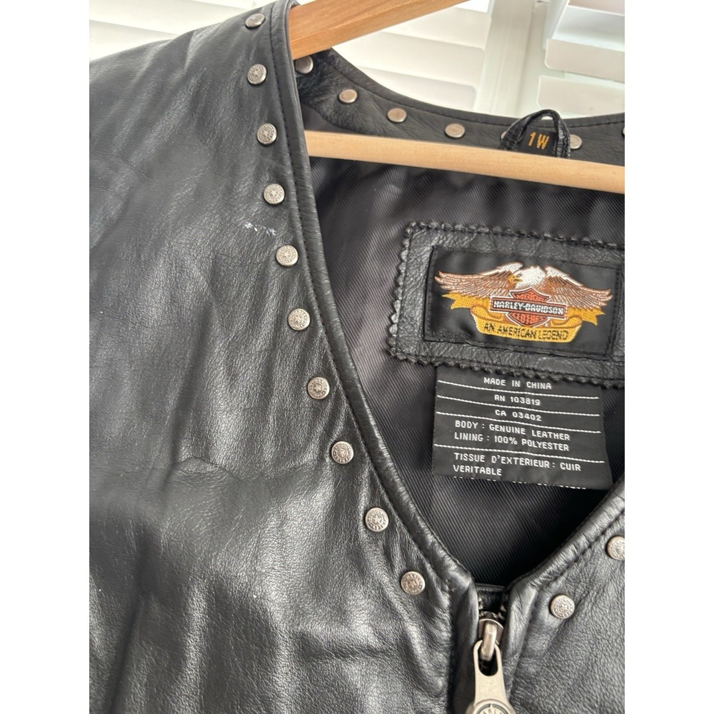 Harley-Davidson Women's 1W Leather Motorcycle Vest Studded Zip Black Biker - Picture 5 of 15